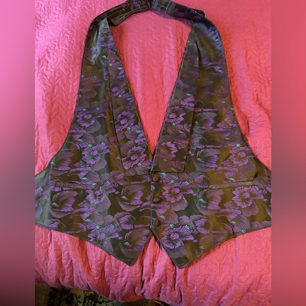 Men’s. Bracci  vest, black with purple & green - tropical flare-adjustable